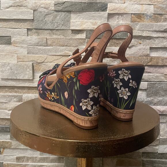 Clarks 8.5 Amelia Joyce Wedge Sandals | Navy Floral Cork Platform, Rare New NWT - Picture 4 of 13